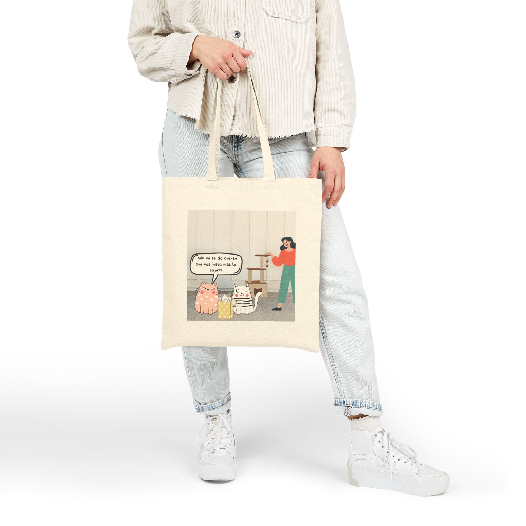 Canvas Tote — Cute Cat Cartoon Tote Bag with Spanish Speech Bubble