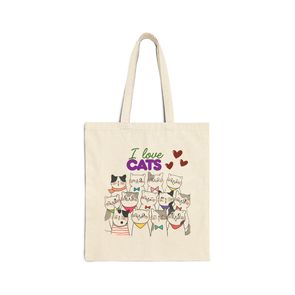 Cat Lover Tote Bag — "I Love Cats" Cute Cartoon Cats Canvas Tote