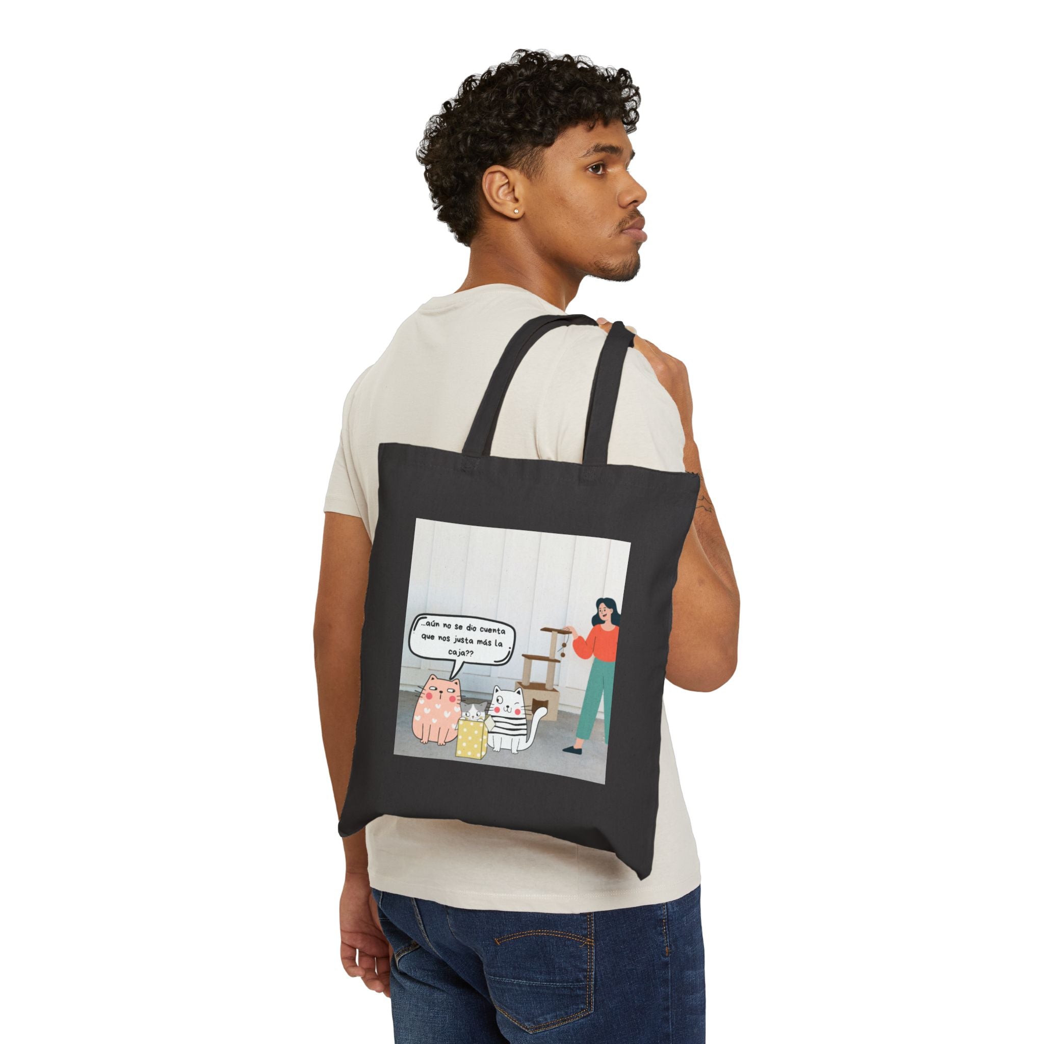 Canvas Tote — Cute Cat Cartoon Tote Bag with Spanish Speech Bubble