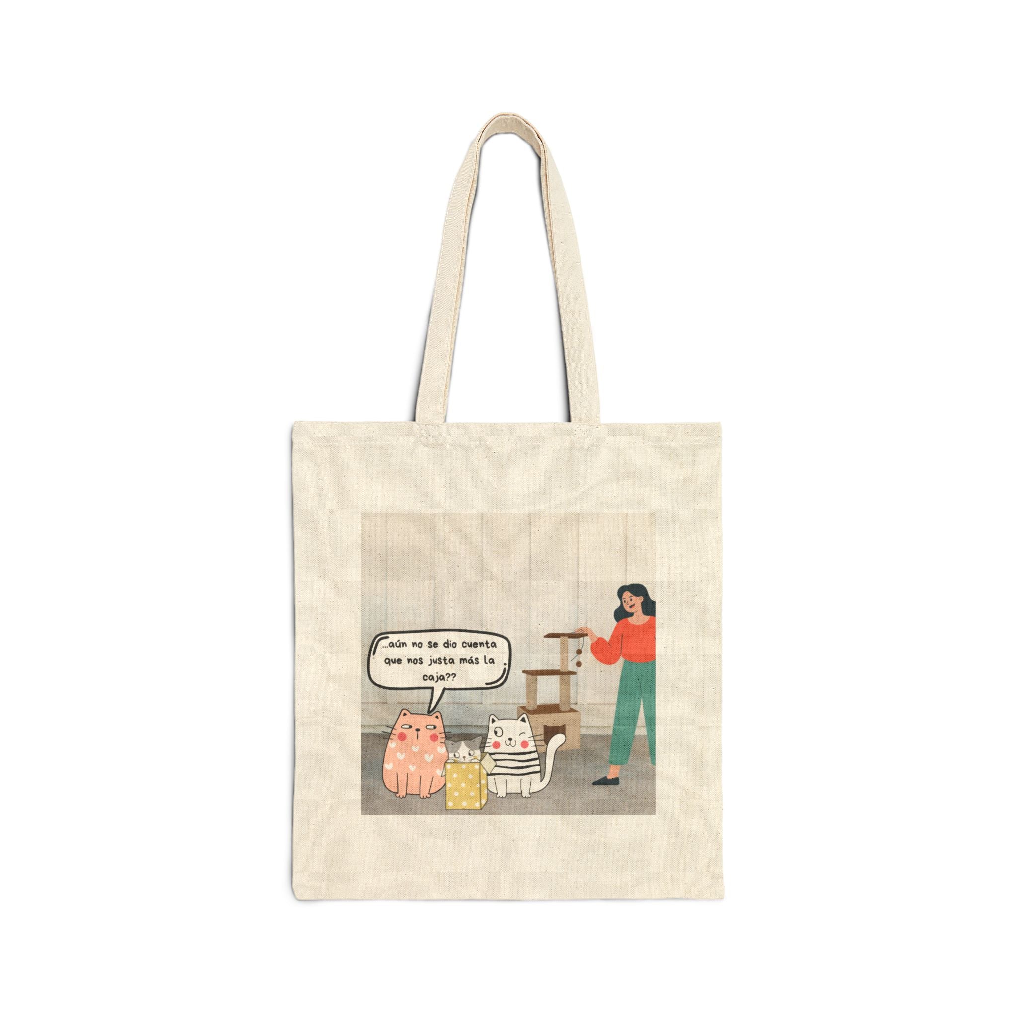 Canvas Tote — Cute Cat Cartoon Tote Bag with Spanish Speech Bubble