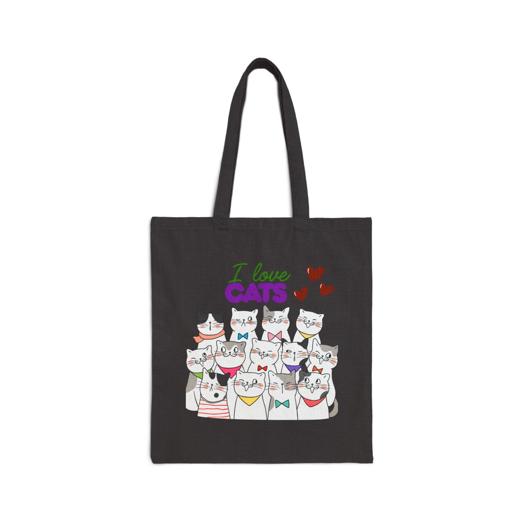 Cat Lover Tote Bag — "I Love Cats" Cute Cartoon Cats Canvas Tote