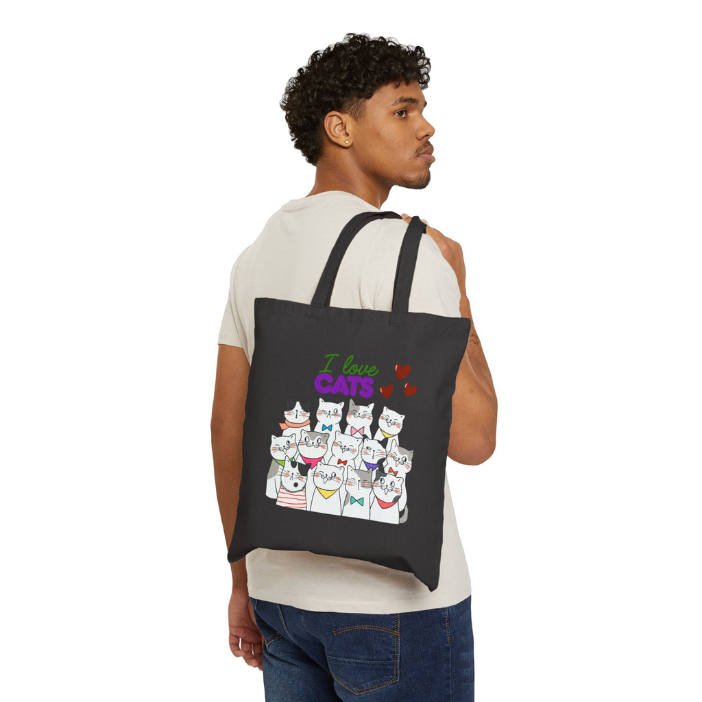 Cat Lover Tote Bag — "I Love Cats" Cute Cartoon Cats Canvas Tote